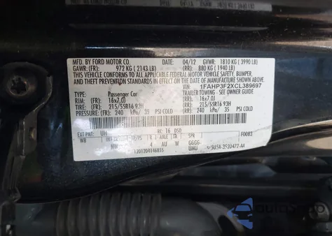 2012 Ford Focus Se from USA, damaged, VIN 1FAHP3F2XCL389697